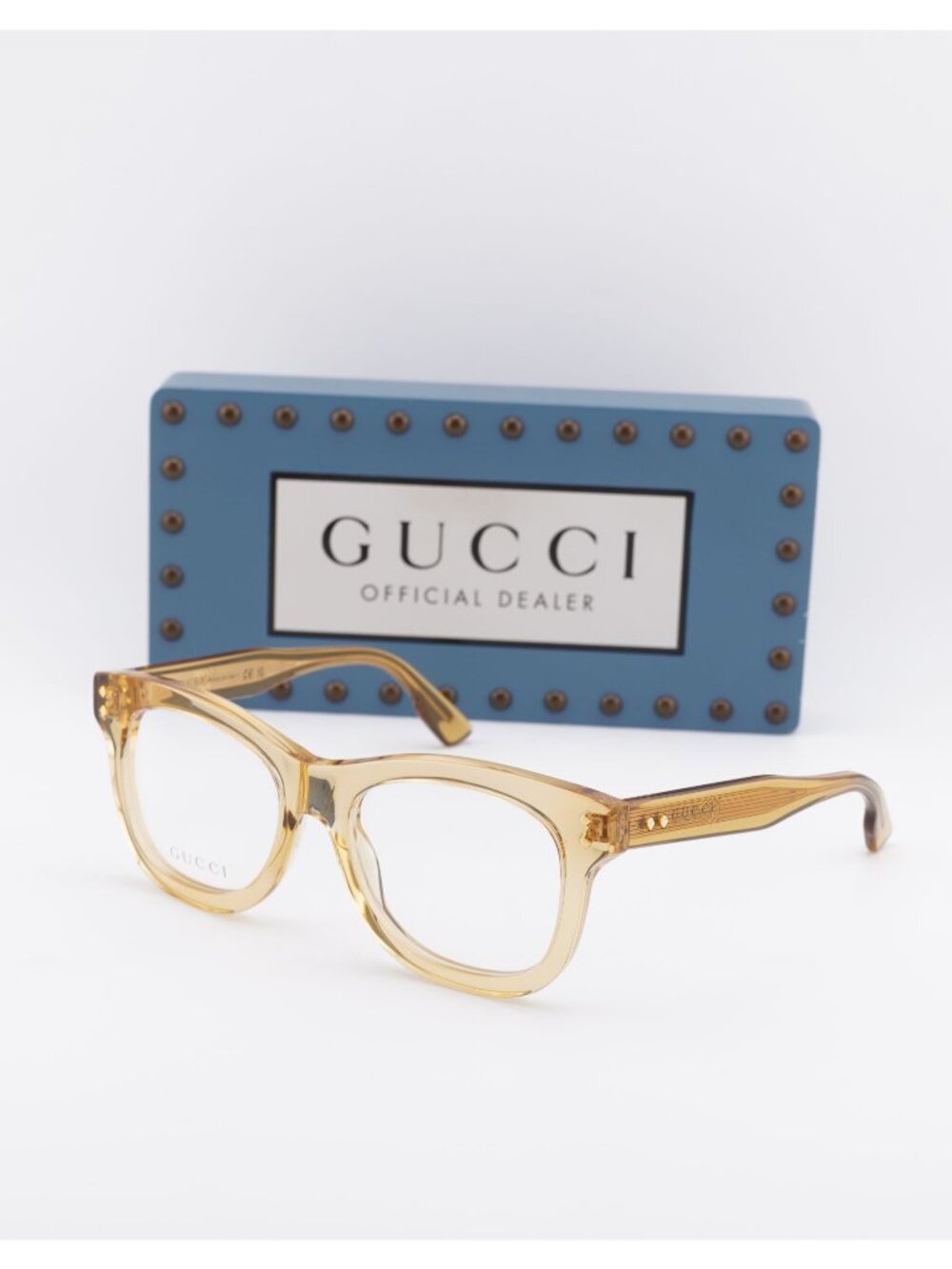 Gucci GG1086O 006 Square Eyeglasses – Transparent Yellow 53mm